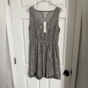 Pinky Silver Lace Mini Dress